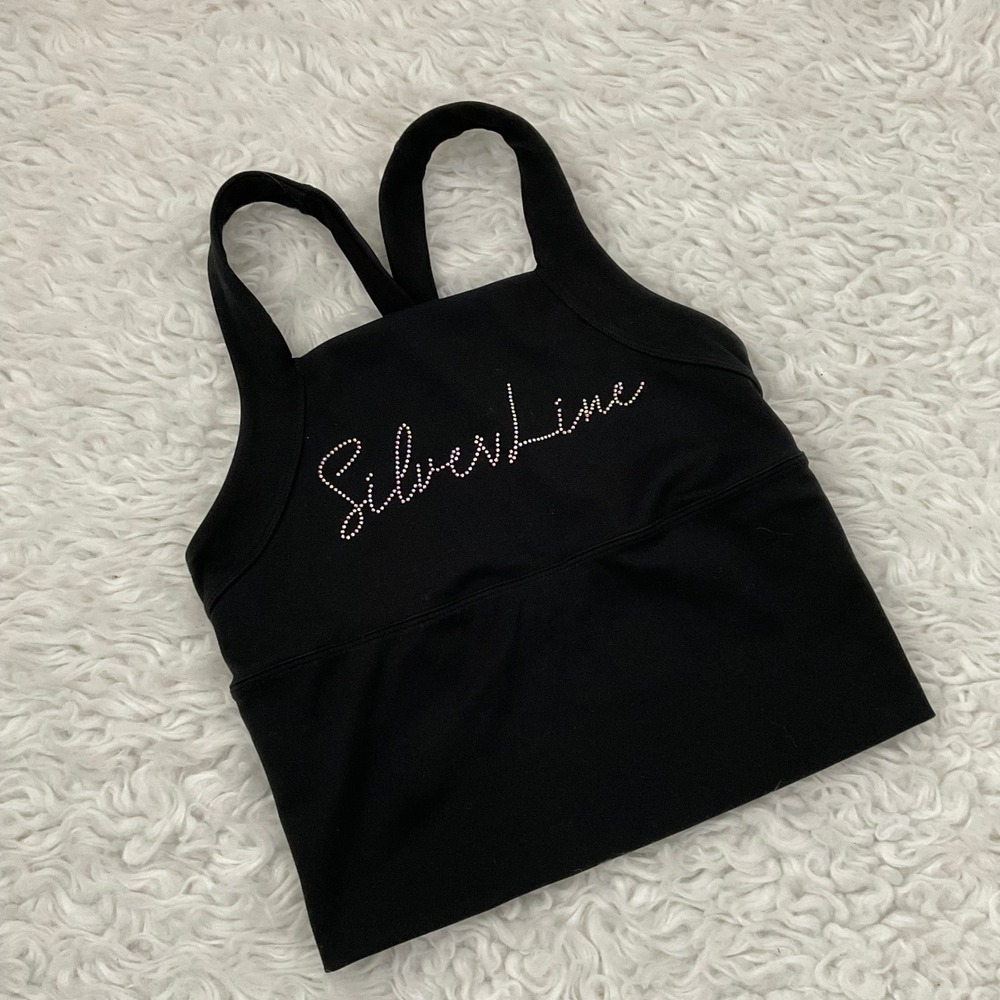Jo+Jax SilverLine Rhinestone Crop Top Womens Medium Adult Black Excellent Tank